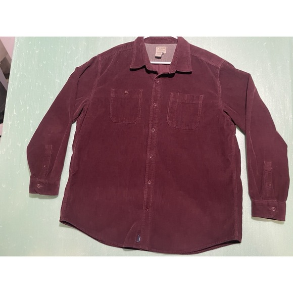 L.L. Bean Other - LL Bean Corduroy Shirt Mens XL Heavyweight Button Down Shirt Maroon Red